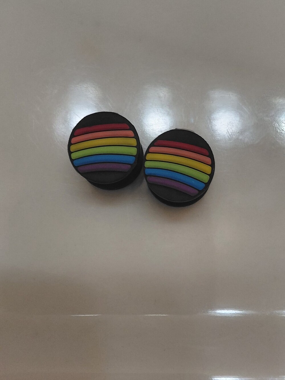 Silcone Black Round Rainbow Stripe Ear Plugs 1/2 Inch